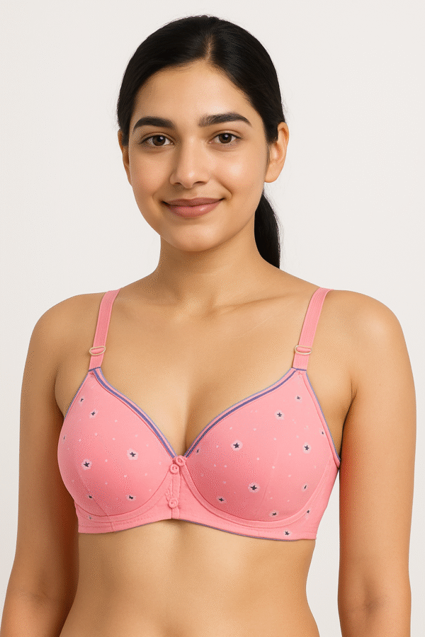Soft Cotton Printed Everyday Bra with Star Pattern - Image 3